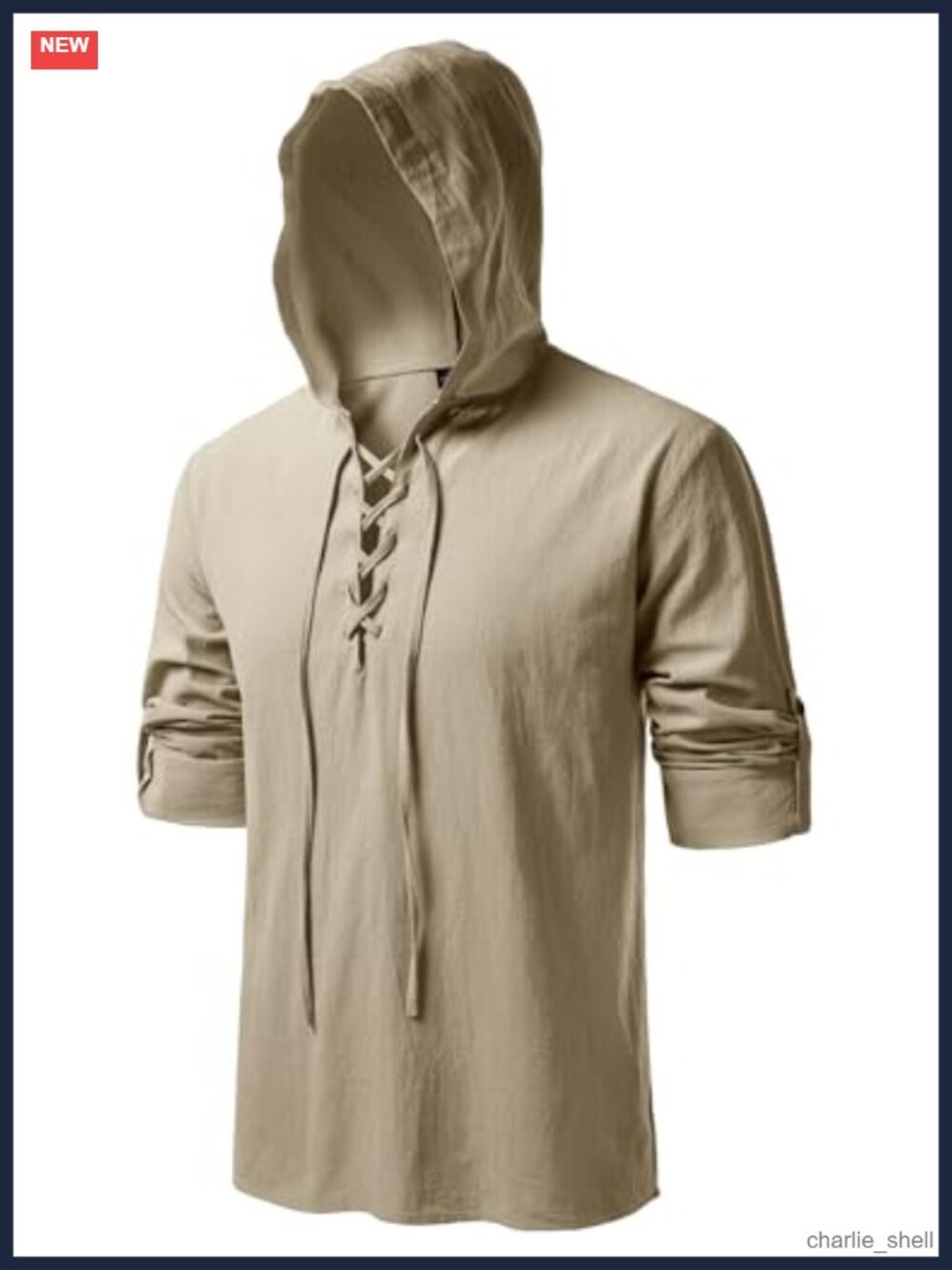 Men's 100% Cotton Lace Up Hooded Renaissance Shirt Cosplay Top
